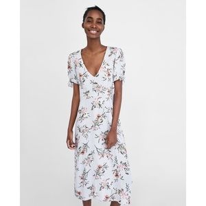Zara Woman Floral Print Linen Dress NWT